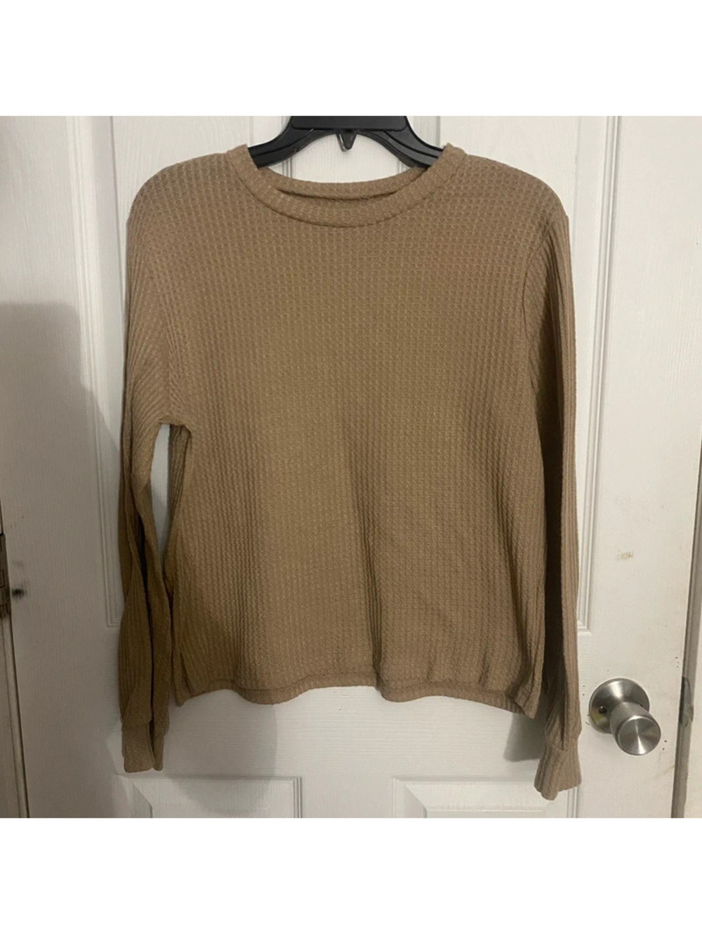 Brown Waffle Knit Long Sleeve Top L